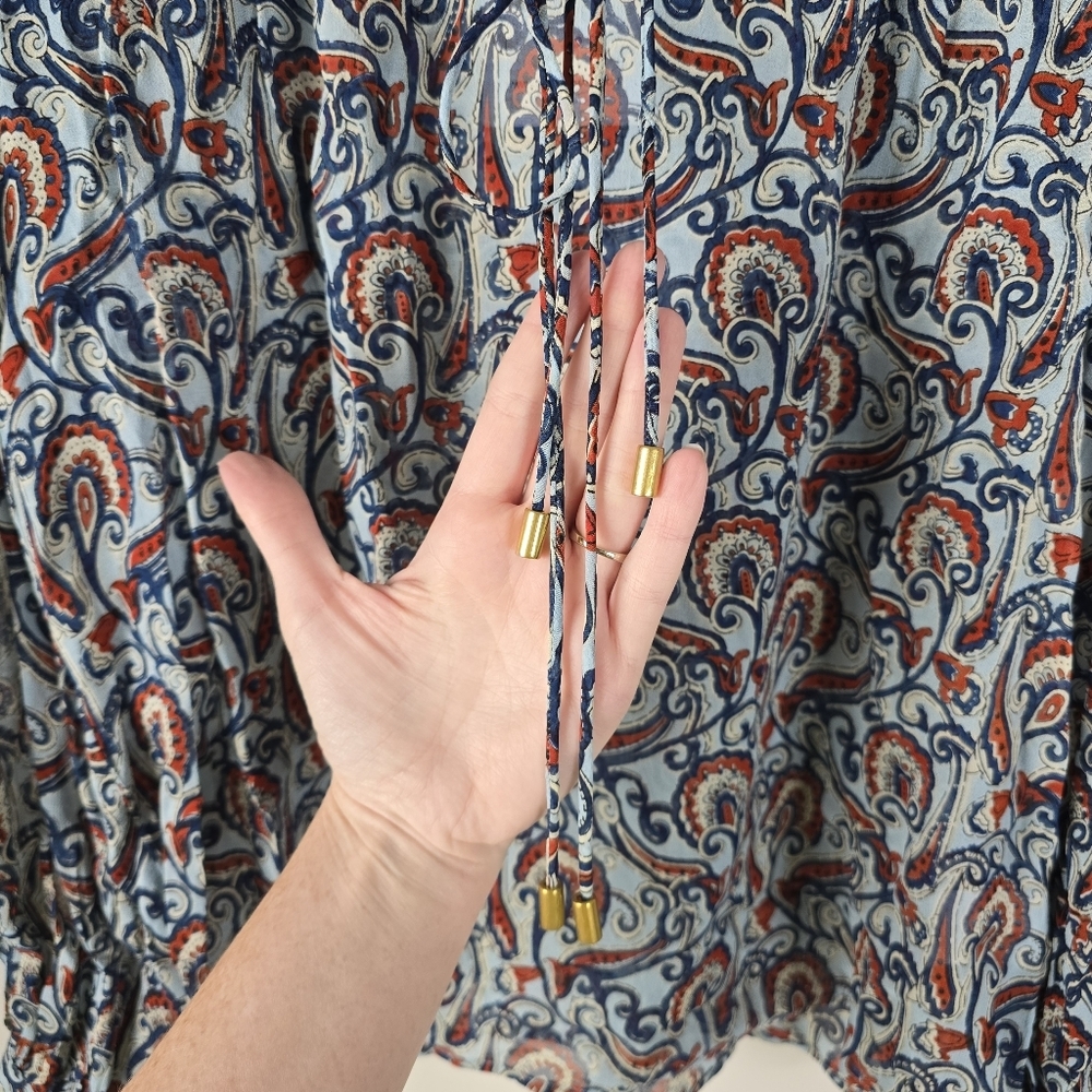 NWT Karina Grimaldi Eliza Long Sleeve Semi Sheer Blouse XS Blue Paisley Print - Picture 4 of 11